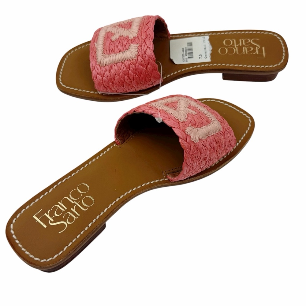 FRANCO SARTO Tina 5 Sandals Coral Pink Raffia Slip On Shoes NEW Women’s Size 7.5 - Picture 6 of 8